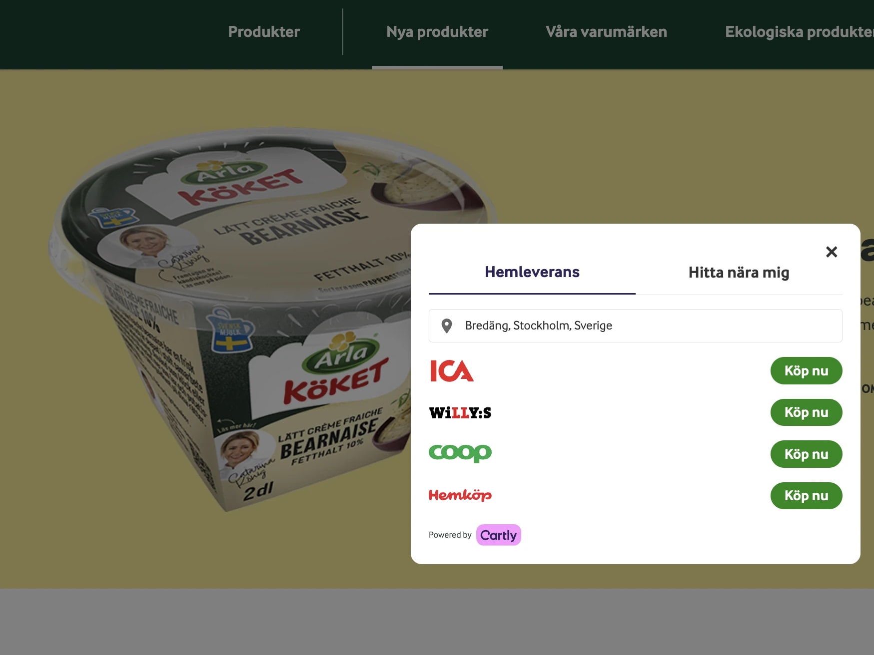 Arlas produktsida för Lätt crème fraiche bearnaise 10 % 2 dl med Product Finder